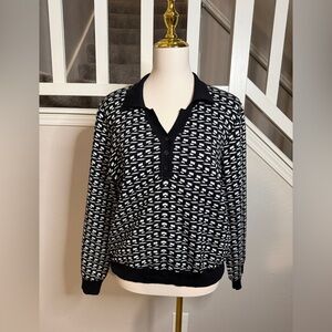 Adrianna Papell Women’s Tipped Y-Polo Contrast Long Sleeve Sweater